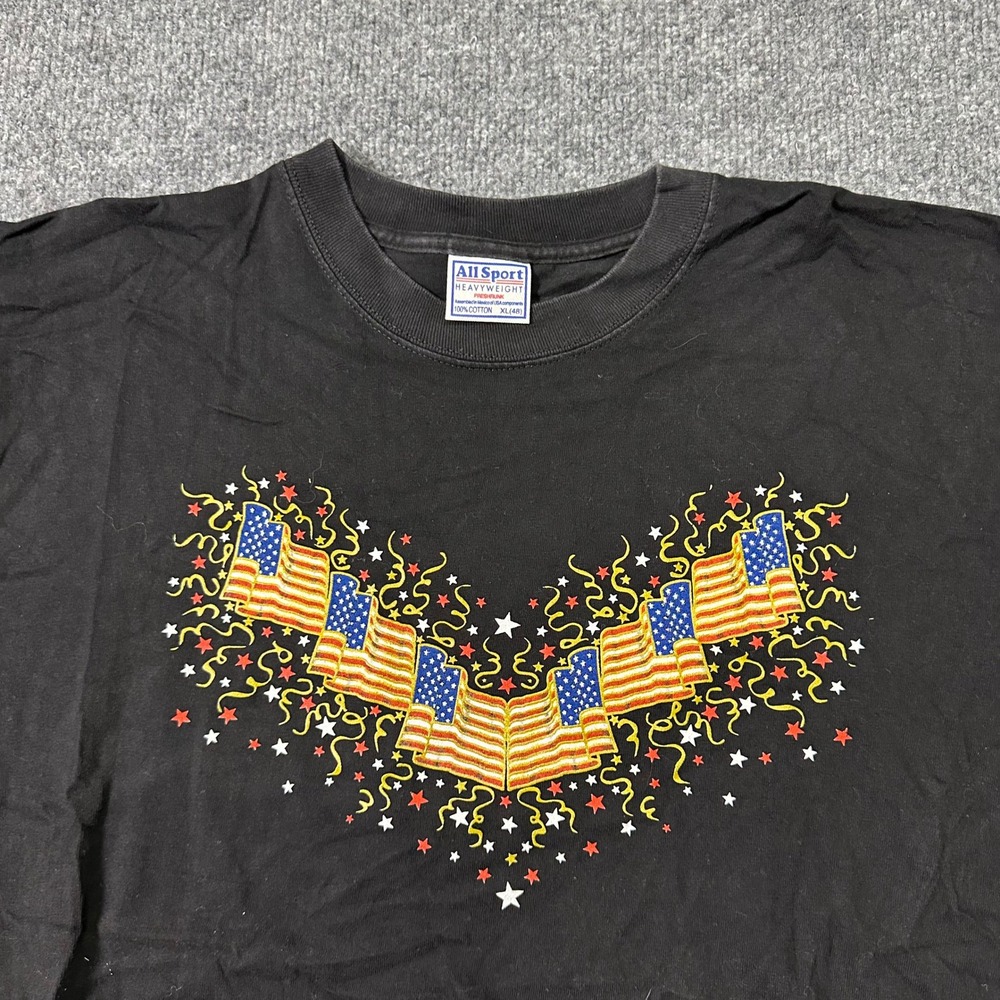All Sport T-Shirt Mens Size XL American Flag Stars Graphic Heavyweight Cotton
